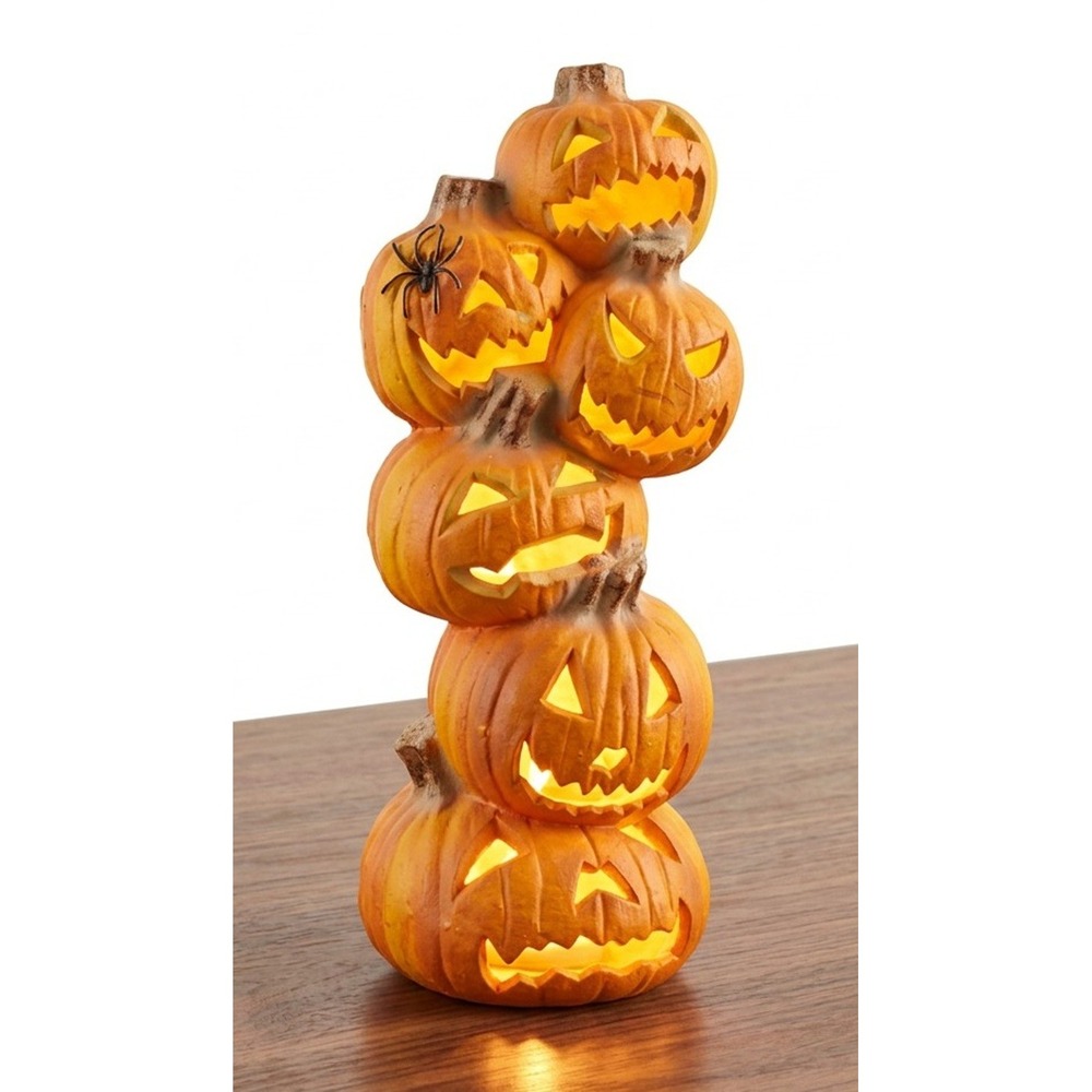 Trendmasters 6 Stacked Pumpkins Lighted Halloween Foam Mold 18", Set of 2, 1993 - Picture 9 of 12